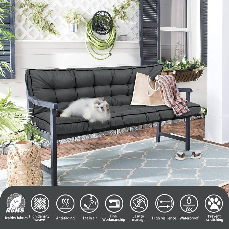Outdoor Swing Cushions 55 inch, Waterproof Porch Swing Cushions 3 Seater Replacement with Backrest, 4" Thicken Bench Cushion
