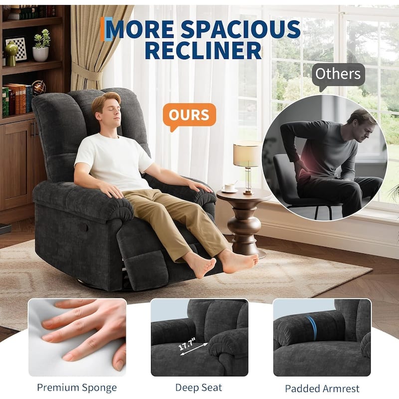 Upholstered Reclining 360°Swivel Rocker Sofa Chair for Living Room, Bedroom