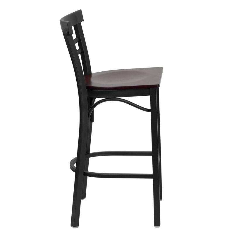 Two-Slat Ladder Back Metal Restaurant Barstool - 17"W x 19"D x 41.75"H - 17"W x 19"D x 41.75"H