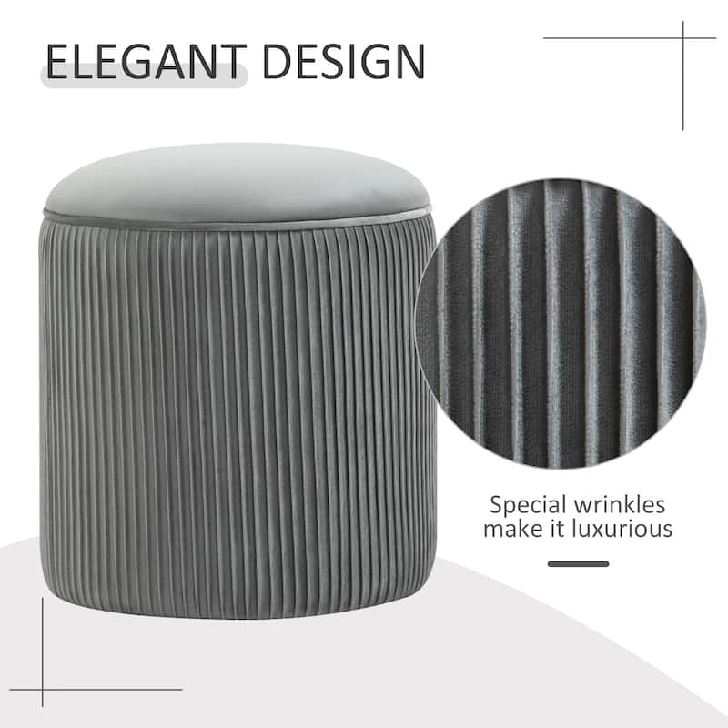 HOMCOM 15'' Small Padded Ottoman Foot Stool with Wrinkle Fabric Design, Thick Sponge Padding and Solid Base