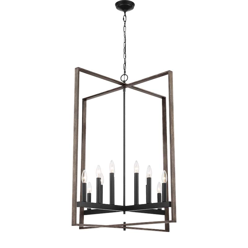 Finnick 12-light 31 Inch Farmhouse Rustic Chandelier with Wood Grain - N/A