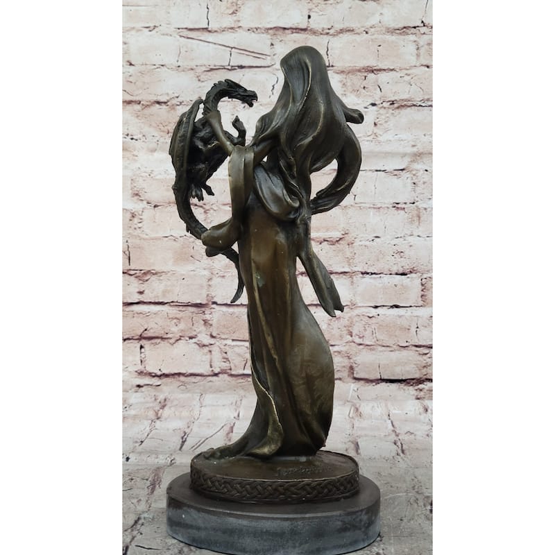 Khaleesi Daenerys Game Of Thrones Girl W/ Dragon Bronze Statue Sculpture Figure 14 Inches X 6 Inches