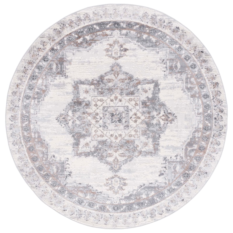SAFAVIEH Shivan Minah Oriental Medallion Rug - 6'7" Round - Ivory/Grey