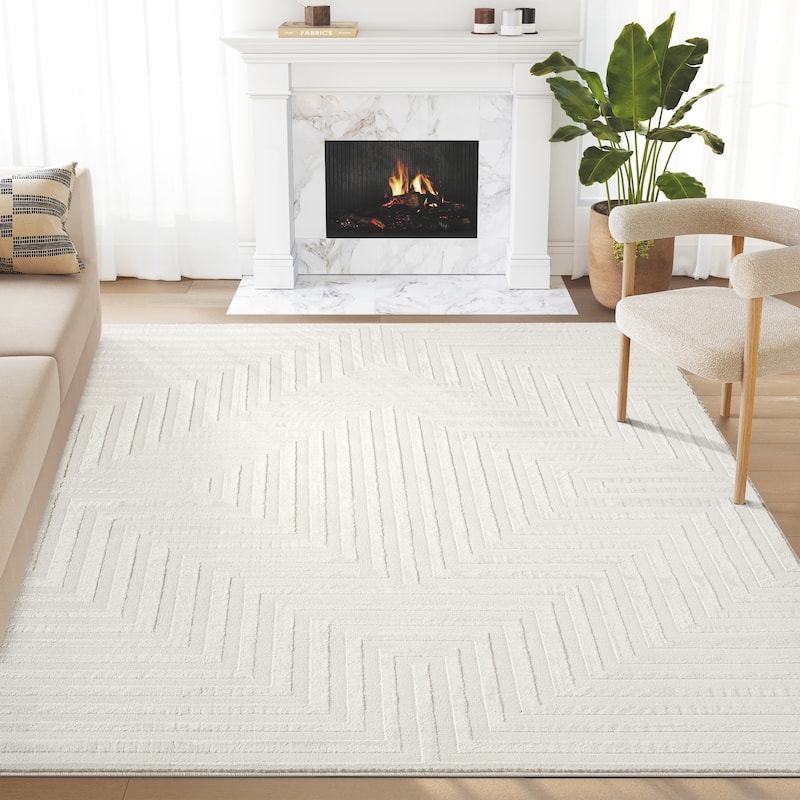 Abani Neutral NTL150A Cream Tone-on-Tone Geometric Lines Area Rug - 5'3" x 7'6"
