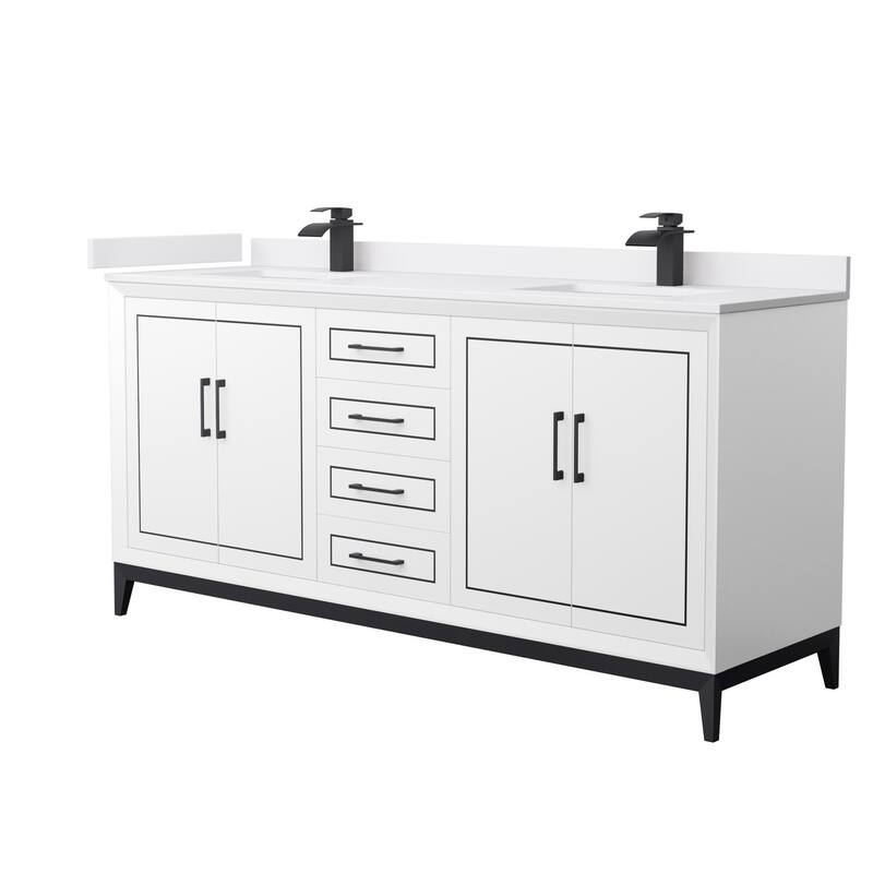 Wyndham Collection WCH515172D-VCA-UNSMXX Marlena 72" Free Standing - White / White Cultured Marble Top / Matte Black - Painted