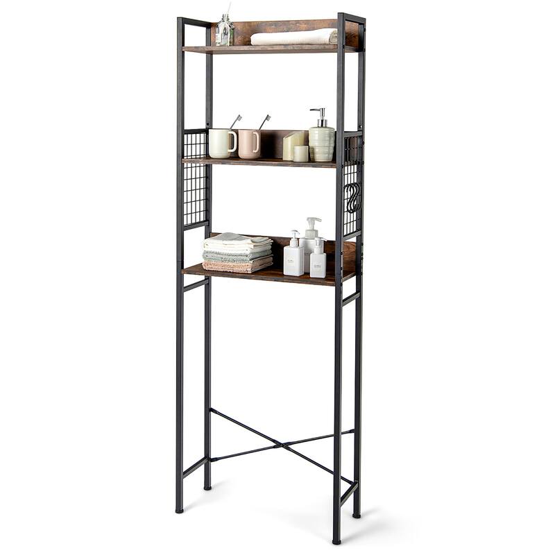 Costway 3-Tier Over-The-Toilet Storage Rack Bathroom Organizer Space - See Details - Rustic Brown
