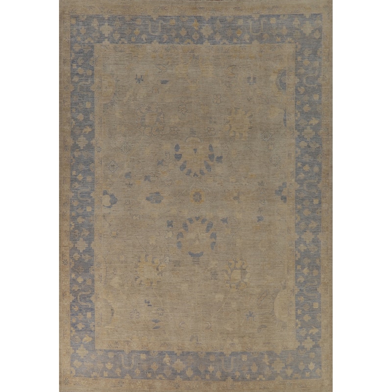 Hand Knotted Oriental 100% Wool Carpet Transitional All-Over Beige & Ivories Oushak Area Rug - 12' 4'' X 9' 2''