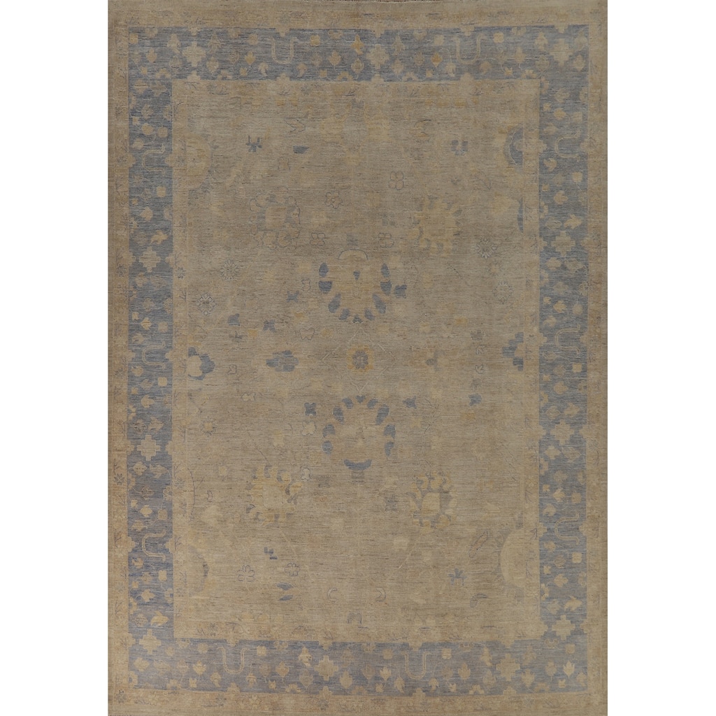 Hand Knotted Oriental 100% Wool Carpet Transitional All-Over Beige & Ivories Oushak Area Rug - 12' 4'' X 9' 2''