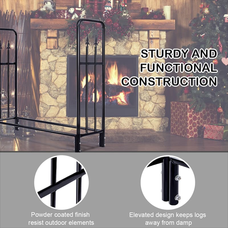 Costway 4 Feet Outdoor Heavy Duty Steel Firewood Log Rack Wood Storage