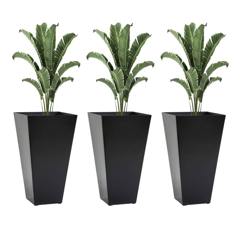 Tall Planters with Drainage Hole Outdoor Flower Pots, Indoor Planters Set of 3 - Black