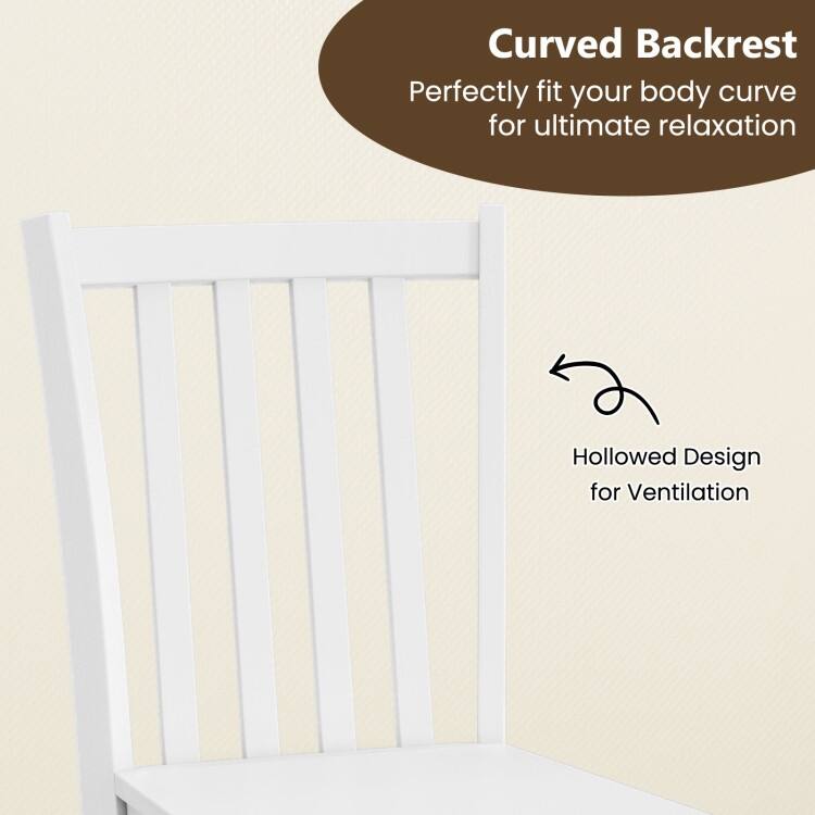 Set of 2 Wooden Dining Chairs with Slat Backrest and Solid Rubber Wood Frame Kitchen Chairs - 16" x 20" x 35"