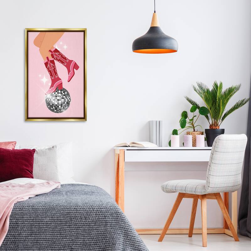 Stupell Balancing Disco Cowgirl Framed Floater Canvas Wall Art Design By LSR Design Studio