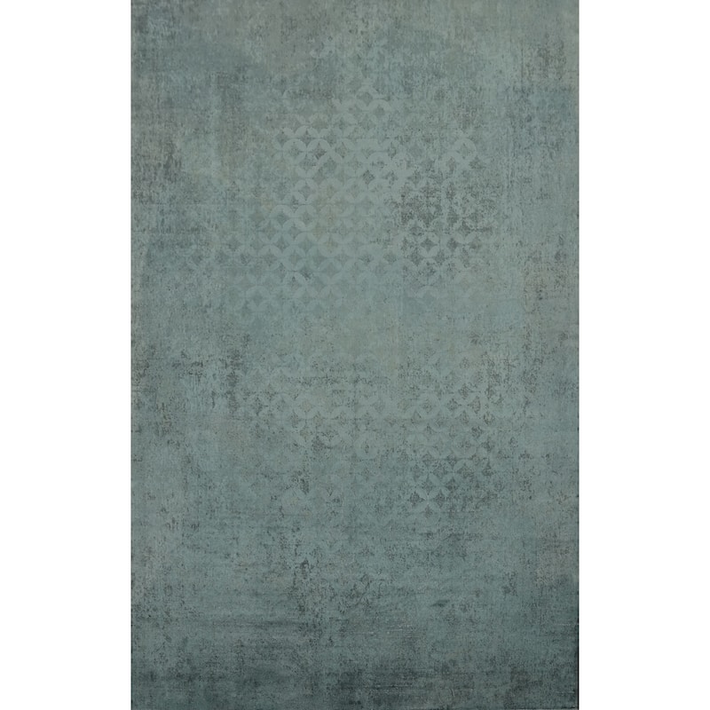 Machine Made Oriental Polyester Carpet Geometric Navy Blue & Blues Distressed Area Rug - 7' 5'' X 5' 2''