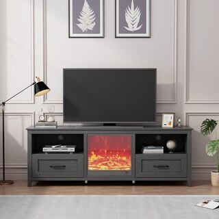 Livingroom Fireplace TV Stand Black Media Console Table with Drawers ...