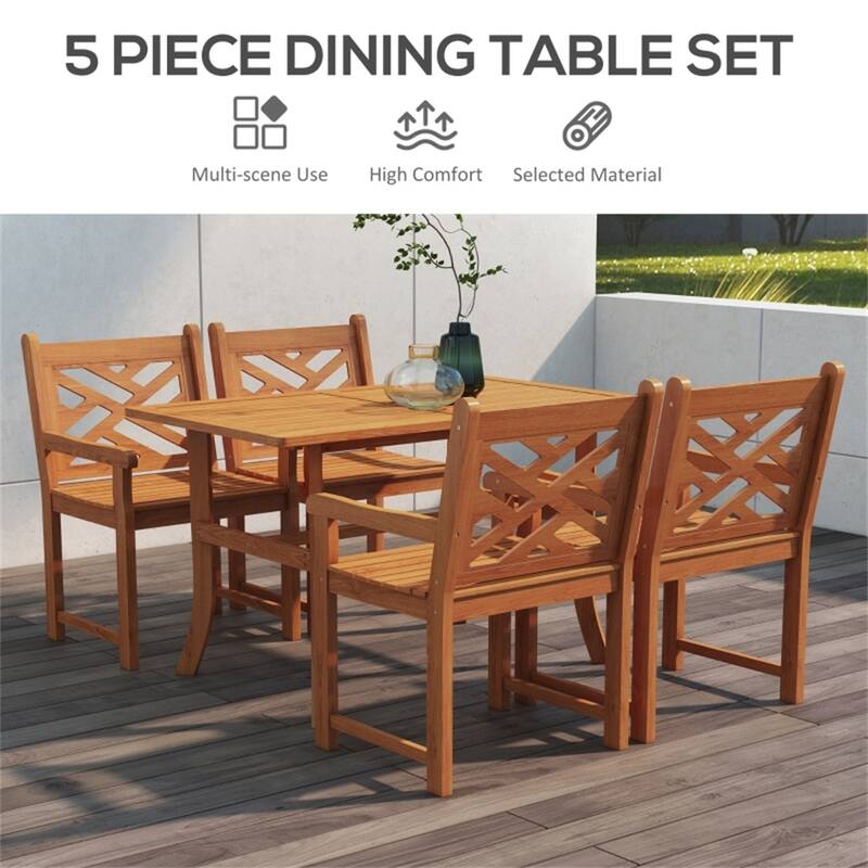 5-Piece Teak Poplar Wood Outdoor Dining Set with Slatted Chairs for Patio Seating - 22.75" W x 23.25" D x 35.75" H