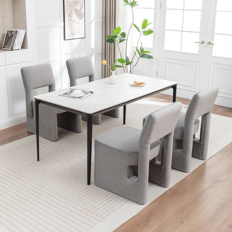 SEYNAR Modern Velvet Upholstered Armless Dining Chair Set of 4 - Grey