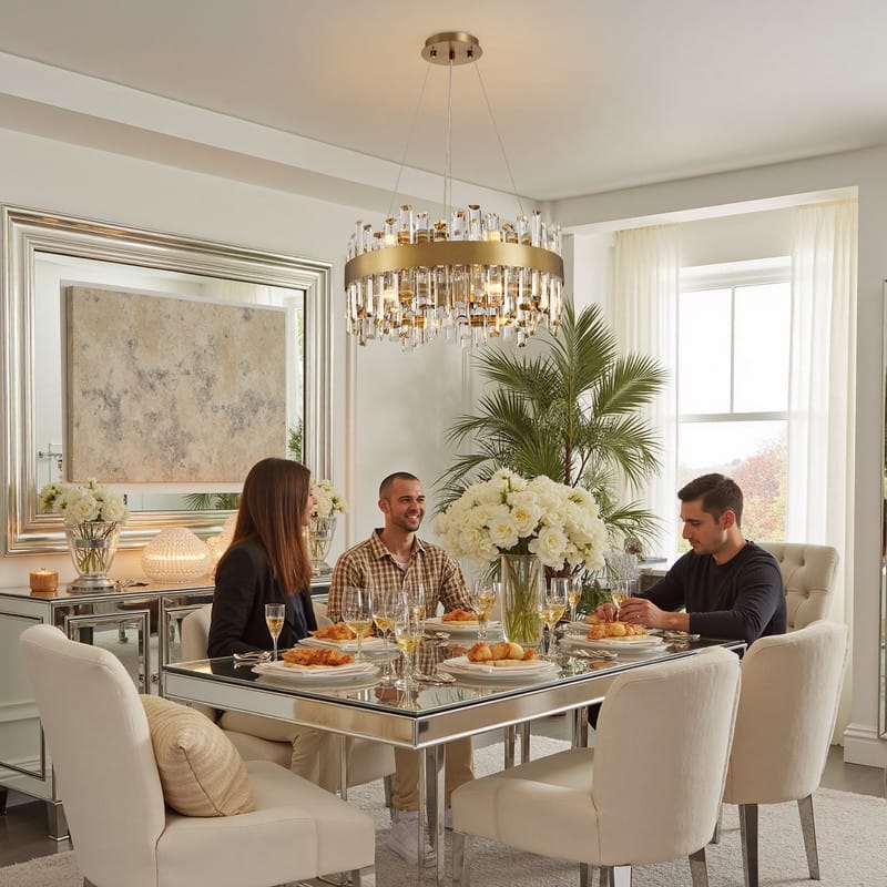 19.7'' Modern Crystal Chandelier Brass Gold Round 12-Light 2-Tier Luxury Crystal 19.7'' Raindrop Chandelier for Dining Room