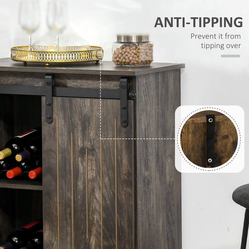 Industrial Wine Rack Sideboard with Sliding Barn Doors and Cabinets Storage Buffet for Dining Room Home Bar