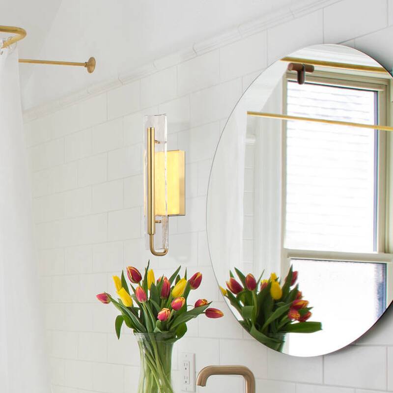 Perimost 17" Modern Gold Glass LED Bathroom Vanity Light Wall Sconce