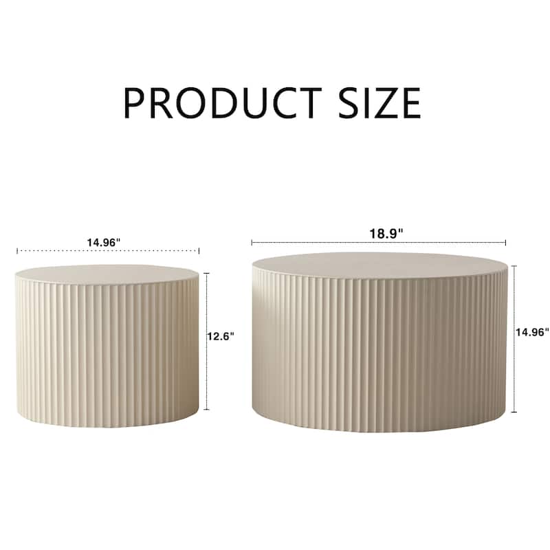 GDFStudio - Set of 2 Modern Wave Stripe Nesting Coffee Table Round Drum Accent Tables