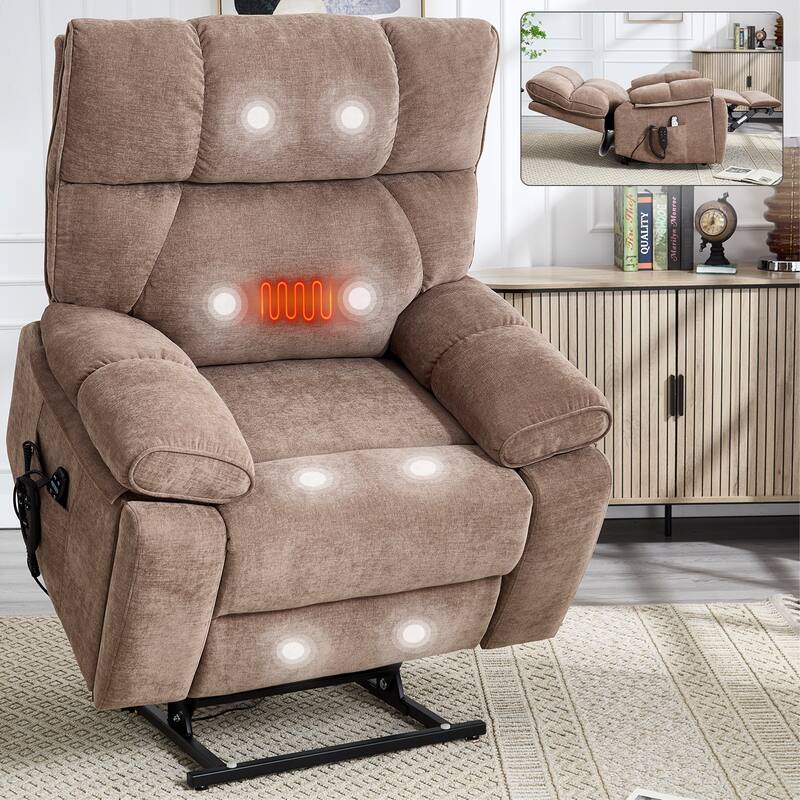 Roomfitters Dual Motor Power Lift Recliner, Infinite Position Massage Chair with Heat & Hidden Cup Holders, Heavy Duty