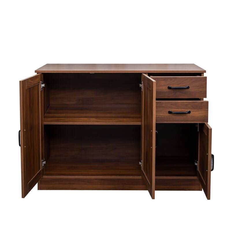Roomfitters Modern Walnut Buffet Sideboard, 43" Dining Storage Cabinet with Drawers and Doors, Walnut