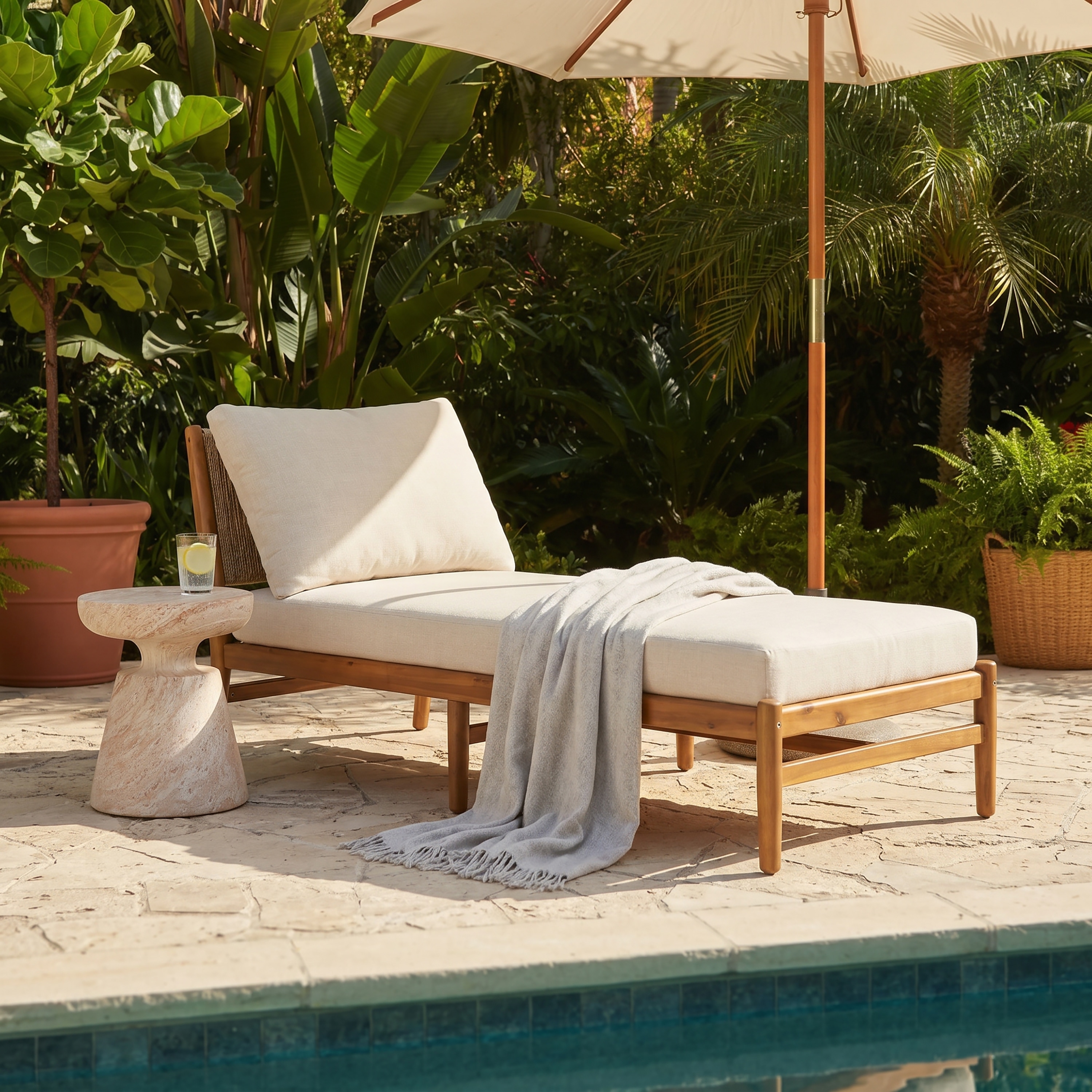 Christopher Knight Home - Hudson Modern Outdoor Chaise Lounge, Acacia Wood with Handwoven Rope Weave and Water-Resistant Cushion