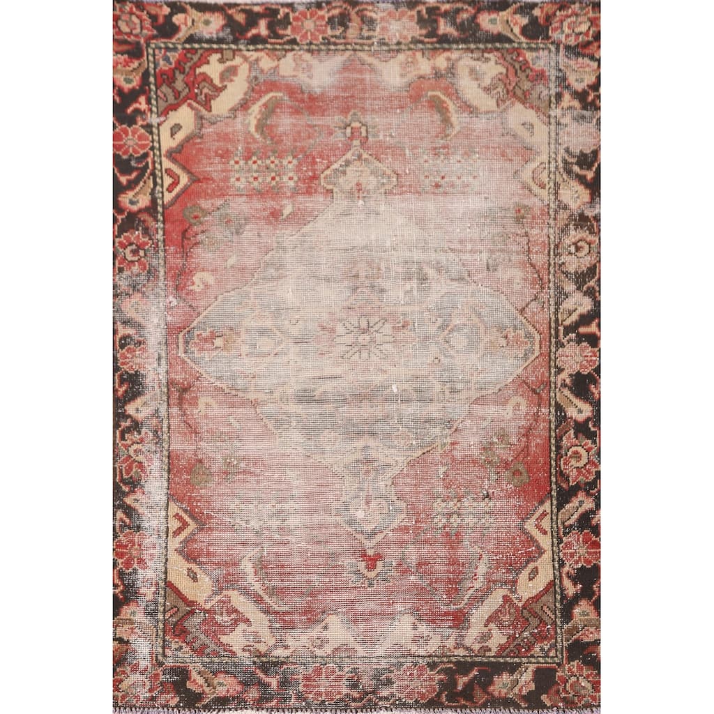 Hand Knotted Oriental 100% Wool Carpet Traditional Medallion Oranges & Rust Tabriz Area Rug - 4' 10'' X 3' 4''