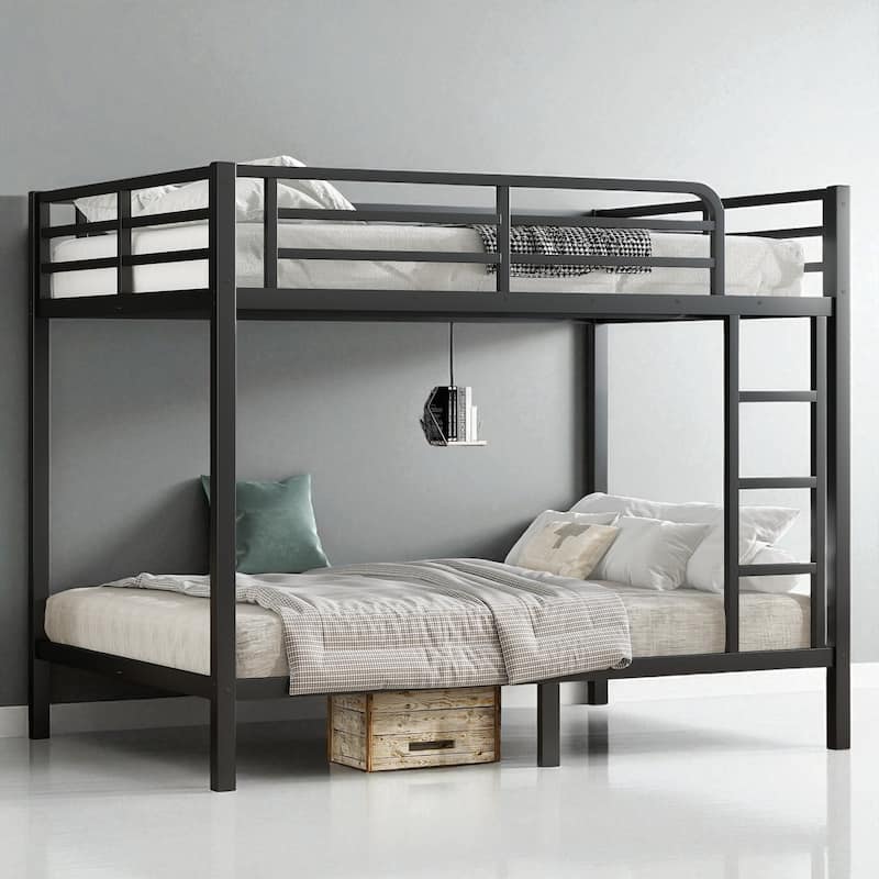 Full over Full/Twin XL over Twin XL Metal Bunk Bed for Teens and Adults, Space-Saving, Noise-Free, No Box Spring Needed - Black - Full