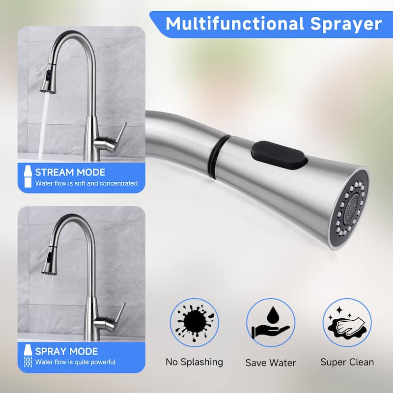 CB HOME Gold/Black/White/ Kitchen Faucet with Pull Down Sprayer, 18'' Gold/Black/Faucet for Kitchen Sink with Single Handle