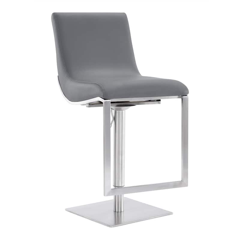 HomeRoots 47" Gray Faux Leather And Iron Swivel Adjustable Height Bar Chair - 17