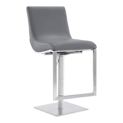 HomeRoots 47" Gray Faux Leather And Iron Swivel Adjustable Height Bar Chair - 17