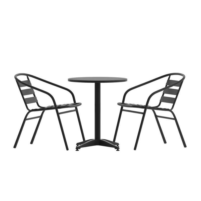 23.5" Round Aluminum Indoor-Outdoor Table Set with 2 Slat Back Chairs
