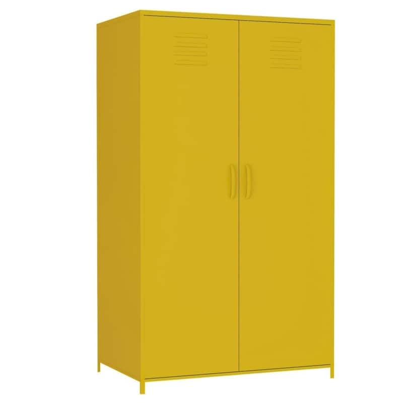 Double Doors Metal Locker Cabinet Storage with Hanging Rod and Shelves for Bedroom School Classroom - Yellow