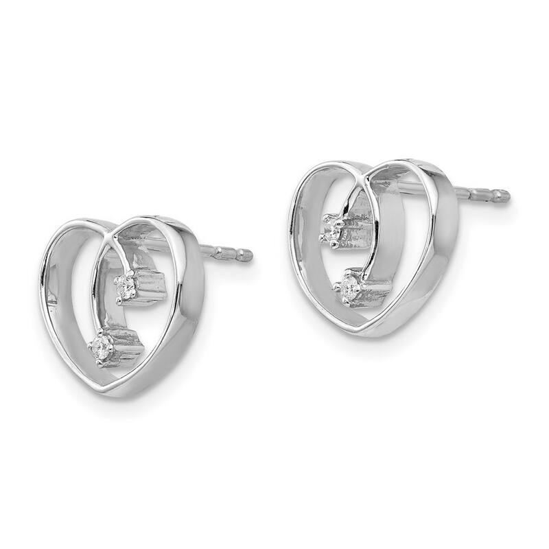 Curata Sterling Silver 10x13mm .04ct Diamond Heart Earrings
