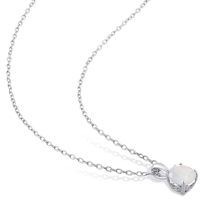 Miadora 1-9/10ct TGW Cushion-Cut Opal 2-Piece Solitaire Necklace and Stud Earrings Set Sterling Silver