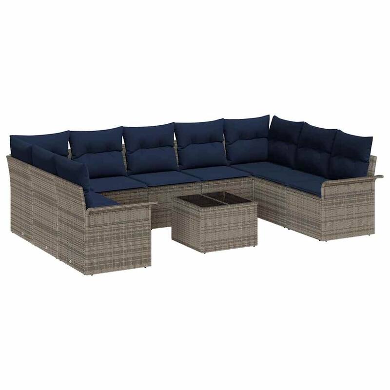 vidaXL 9/10 Garden Sofa Set with Cushions Black/Brown/Grey Poly Rattan - 113.8 x 73.8 x 27.2
