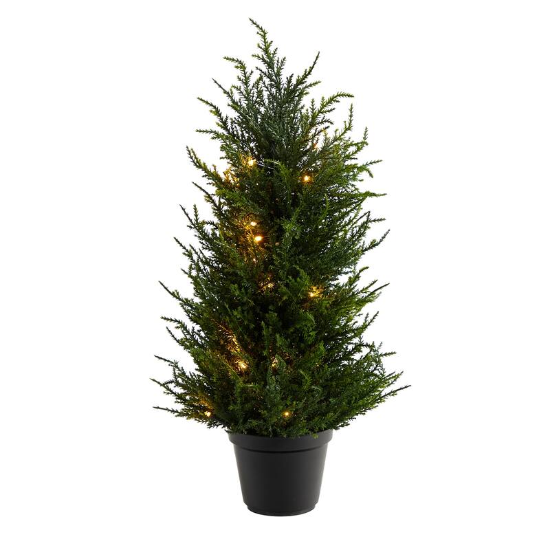 Artificial Cypress Tree with Lights - 18 Inch Indoor Outdoor Decorative Tree - Green - 11-20 Inches