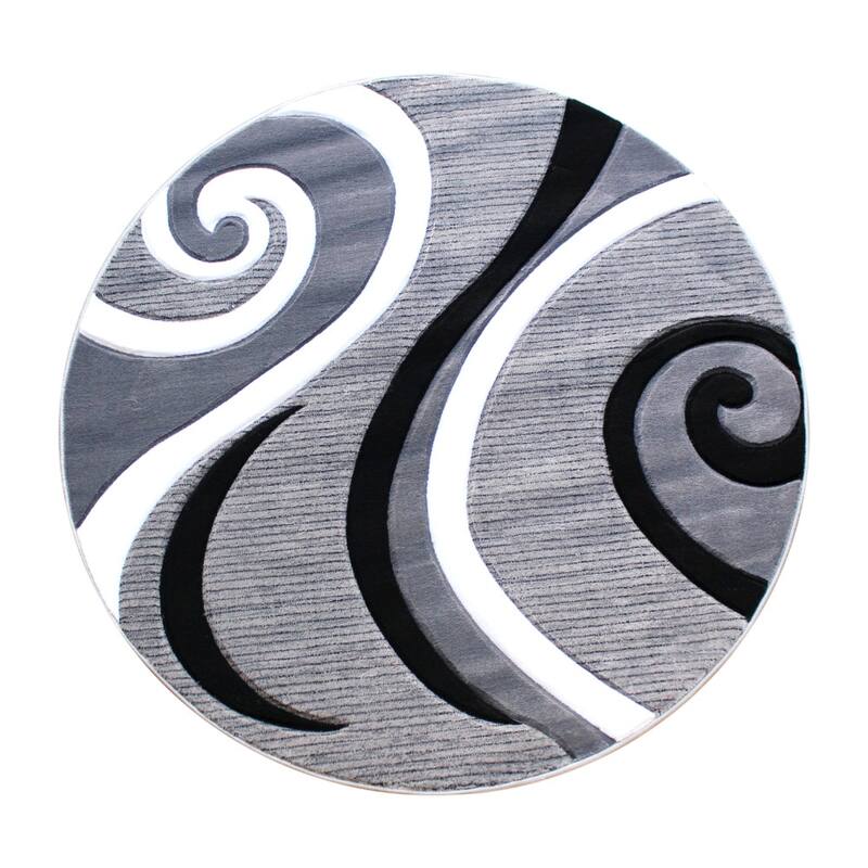 Modern High-Low Sculpted Swirl Design Abstract Area Rug - 8' x 8' - Grey