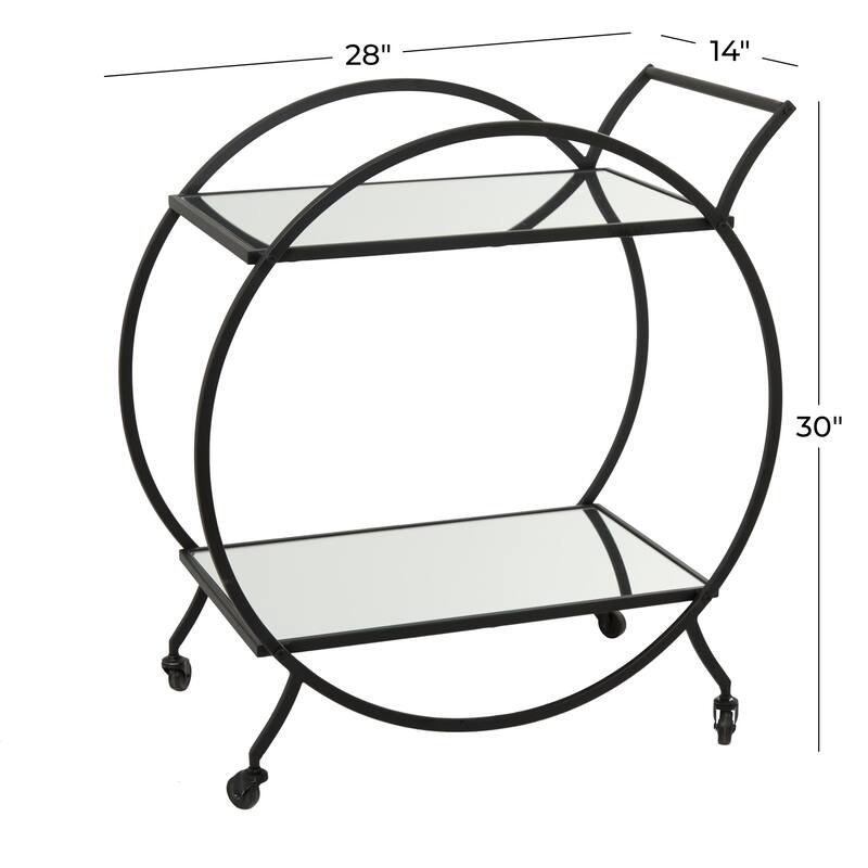 Metal Rolling 2 Mirrored Shelves Bar Cart with Wheels and Handle - Gold - Roche River Decor