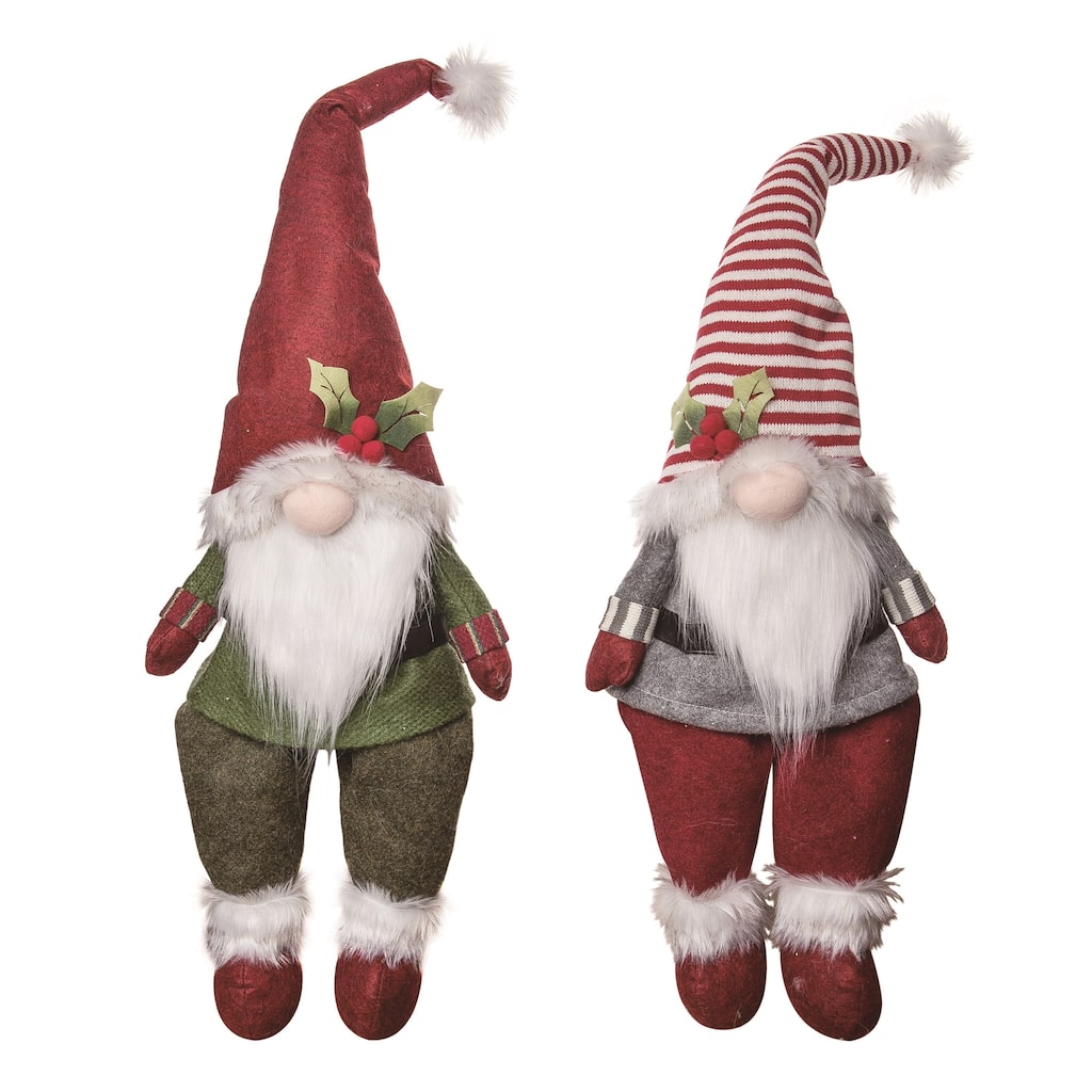 Transpac Christmas Plush Jolly Peppermint Gnome Sitter Set of 2 Christmas Home Decorations