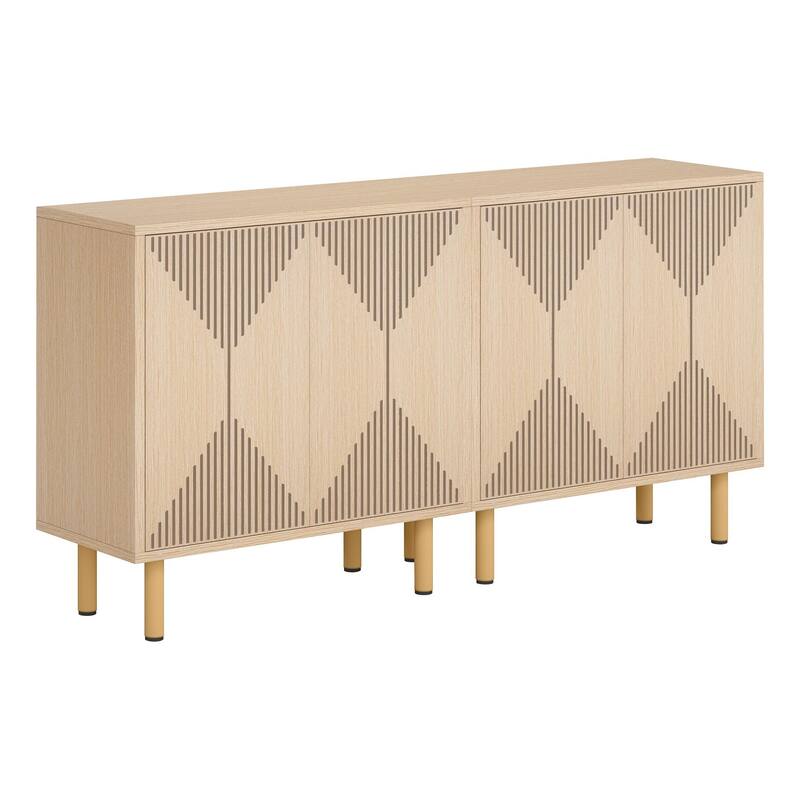 59" Modern Natural Wood Yellow Sideboard Buffet Cabinet