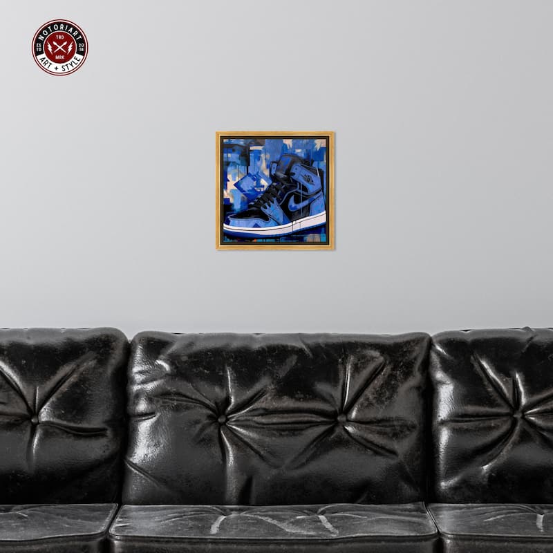 Notoriart Blue Brush Sneakers Framed Sneaker 1 Piece Canvas Wall Art