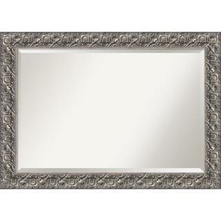 Beveled Wood Bathroom Wall Mirror - Silver Luxor Frame - Outer Size: 42 x 30 in