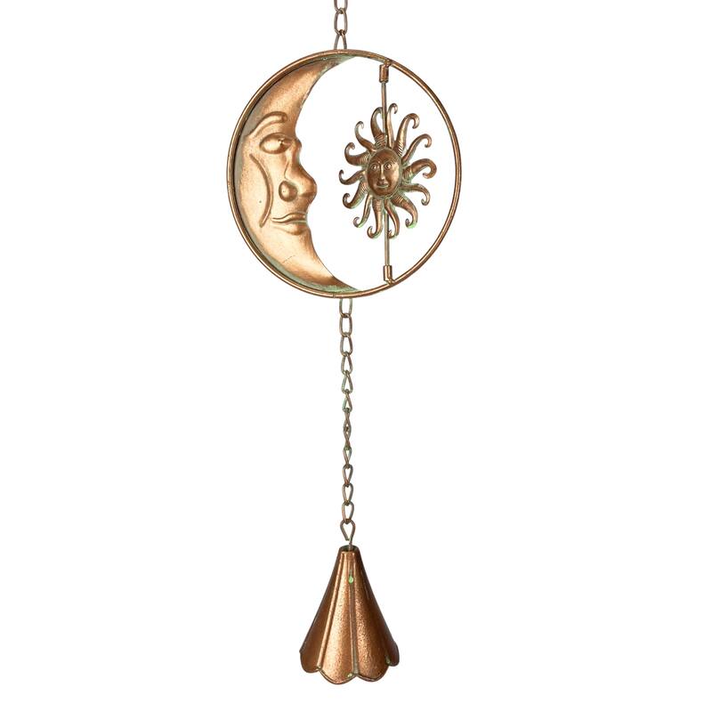 80-Inch Metal Rain Chain - 6 Celestial Crescent Moon & Suns, Bronze - 6 X 80 X 6 inches