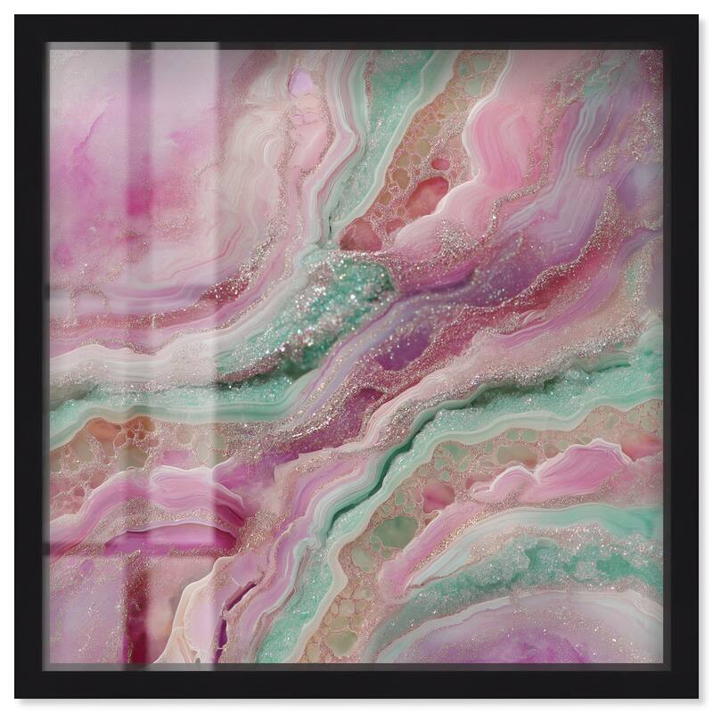 Pink and Mint Crystal IV Shadowbox by Art Remedy - Black - 20" x 20"