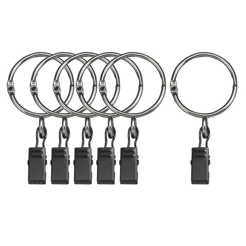 6 Pack Curtain Clips Rings Drapery Shower Ring w Clips 1.26" Interior Dia Black