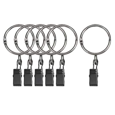 6 Pack Curtain Clips Rings Drapery Shower Ring w Clips 1.26" Interior Dia Black