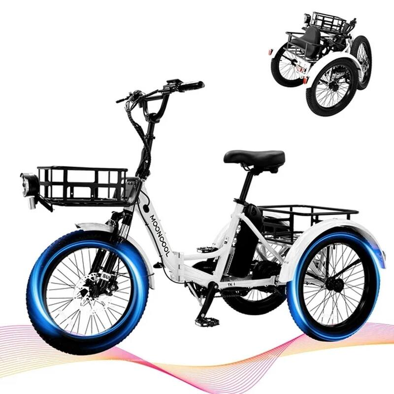 DoCred Electric Folding Tricycle for Adult with Front and Rear Baskets