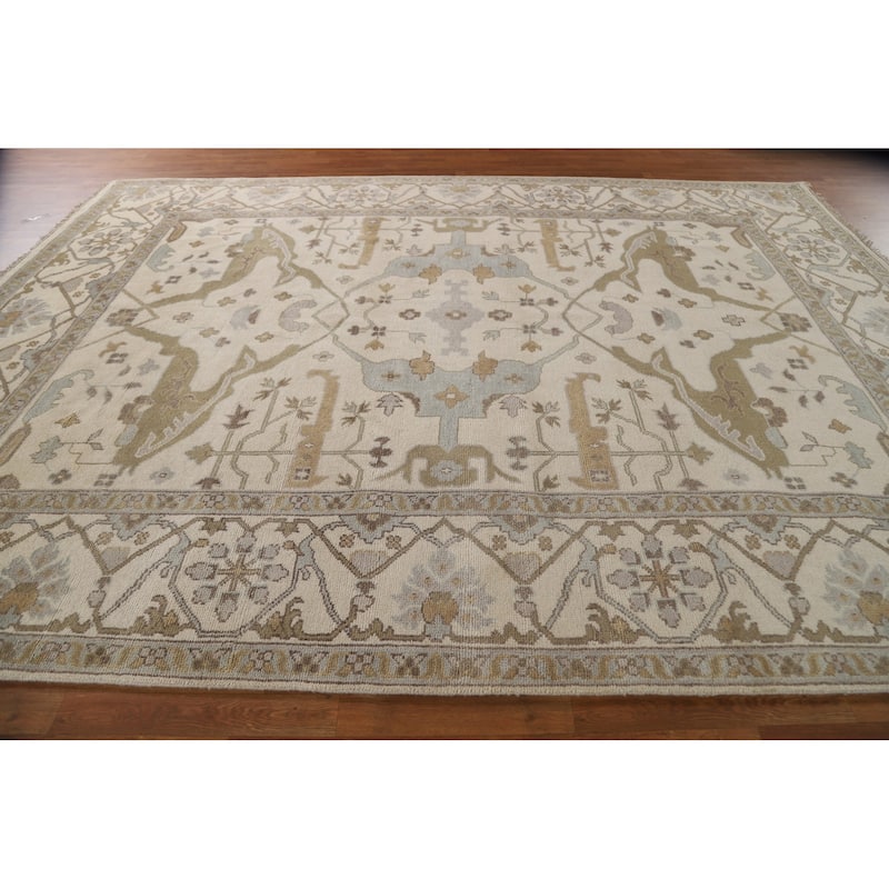 Floral Oushak Oriental Area Rug Hand-Knotted Wool Carpet - 9'0"x 11'11"